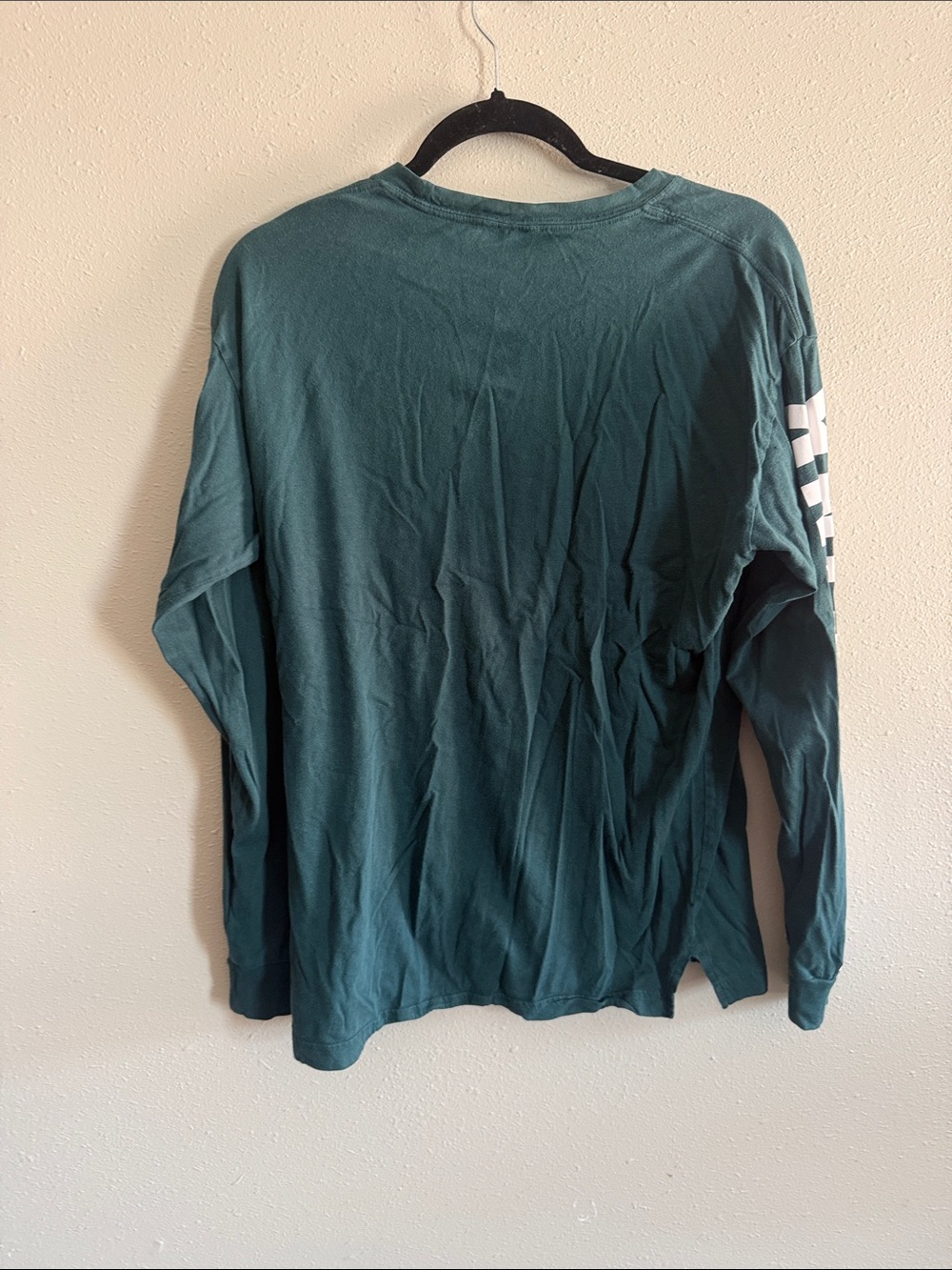 PINK Victoria's Secret Deep Teal Long Sleeve Pocket Tee with White Sleeve Logo - Picture 2 of 2
